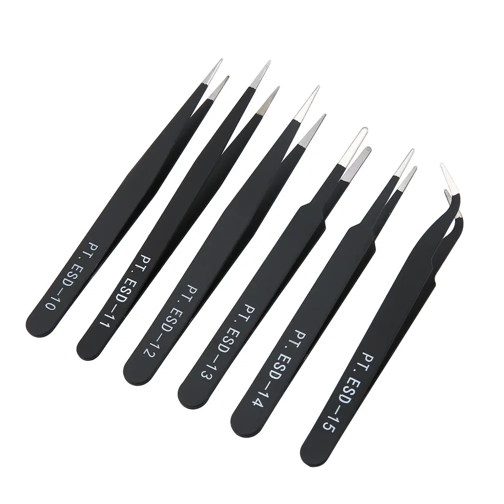 2018 NEW 6pcs/set Portable Size Resists Corrosion Anti-static Tweezers For Repairing Electronic Maintenance Tools Black 
2018 NEW 6pcs/set Portable Size Resists Corrosion Anti-static Tweezers For Repairing Electronic Maintenance Tools Black