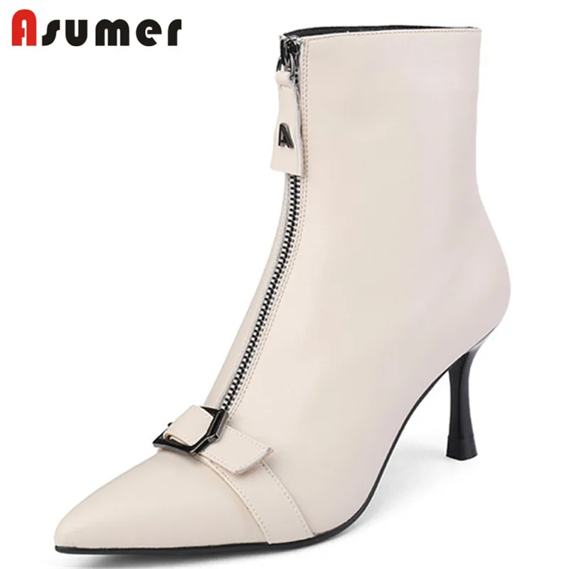 Asumer 2022 Thin High Heels Ladies Office Dress Shoes Pointed Toe Zip Autumn Winter Genuine Leather Shoes Women Ankle Boots
Asumer 2022 Thin High Heels Ladies Office Dress Shoes Pointed Toe Zip Autumn Winter Genuine Leather Shoes Women Ankle Boots