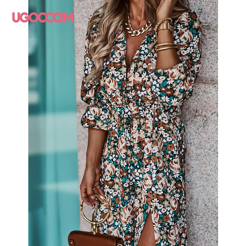 UGOCCAM Women Dress Casual Chiffon V-Neck Party A-line Sleeve Split Long Floral Print Elegant Maxi Dresses Female Vestidos Robe
UGOCCAM Women Dress Casual Chiffon V-Neck Party A-line Sleeve Split Long Floral Print Elegant Maxi Dresses Female Vestidos Robe
