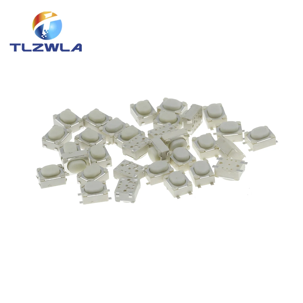 

100PCS DC12V 50mA Micro Button Tact Switch SMD 4Pin 3X4X2.5MM White Tactile Tact Push Button Micro Switch Momentary 3*4*2.5mm