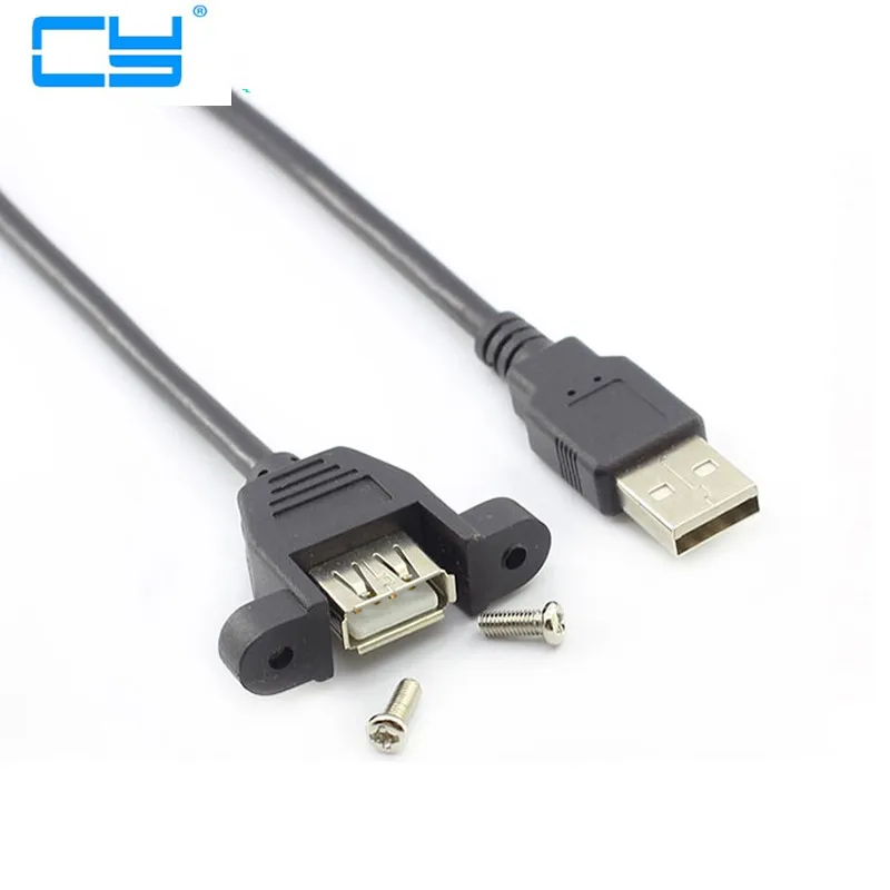 

0.3m 0.5m 1 m 2m USB 2.0 tipo A Macho para Femea cabo de extensao com parafuso para Montagem Em Painel frete gratis