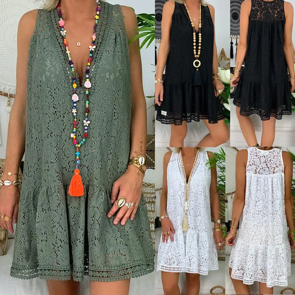 Стильное женское однотонное свободное мини-платье без рукавов с глубоким V-образным вырезом
Стильное женское однотонное свободное мини-платье без рукавов с глубоким V-образным вырезом