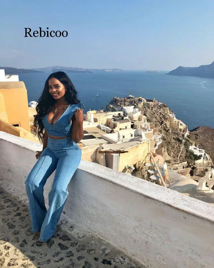 Solid Petal Sleeve Jumpsuits Denim Causal blusas mujer de moda 2piece V neck Women Set Los pantalones
Solid Petal Sleeve Jumpsuits Denim Causal blusas mujer de moda 2piece V neck Women Set Los pantalones