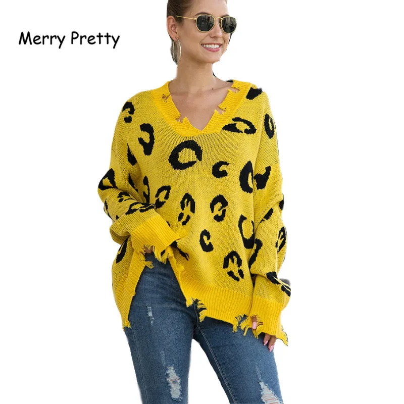 Merry Pretty Fashion Leopard Women Sweater Sexy V-Neck Long Sleeve Loose Hole Knitted Pullovers Autumn Winter Sweaters Jumpers
Merry Pretty Fashion Leopard Women Sweater Sexy V-Neck Long Sleeve Loose Hole Knitted Pullovers Autumn Winter Sweaters Jumpers