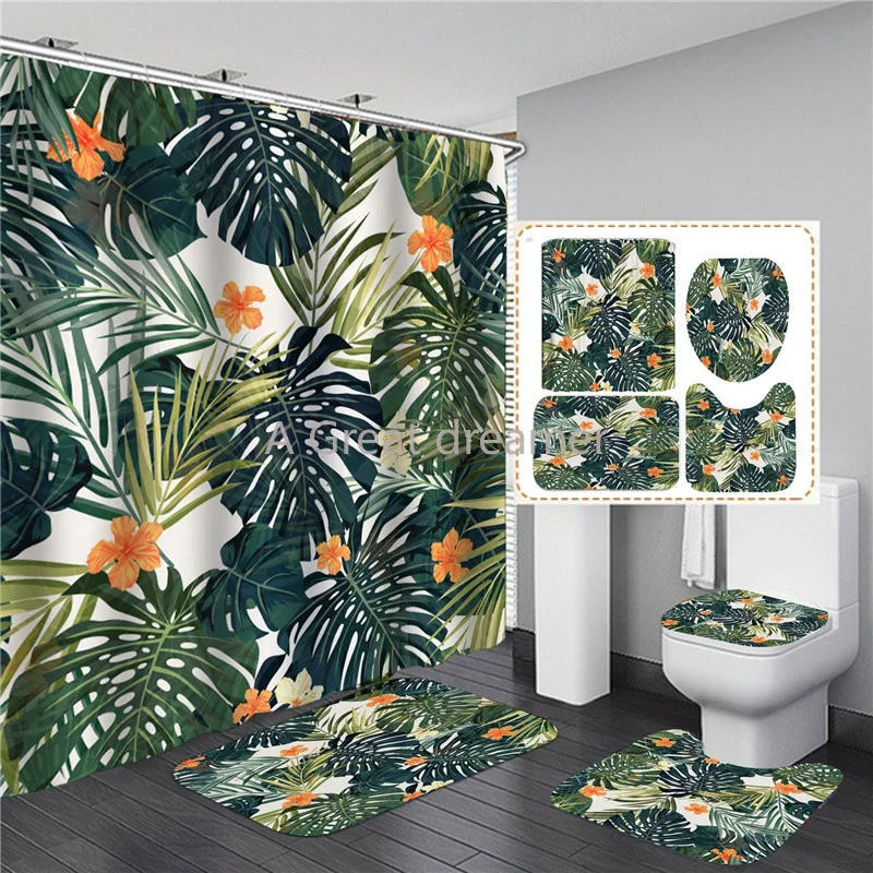 Fashion Green Leaves Flower Printed Shower Curtain Set Green Toilet Non-slip Mat Bathroom Lid Carpet Home Decor Accept wholesale
Fashion Green Leaves Flower Printed Shower Curtain Set Green Toilet Non-slip Mat Bathroom Lid Carpet Home Decor Accept wholesale