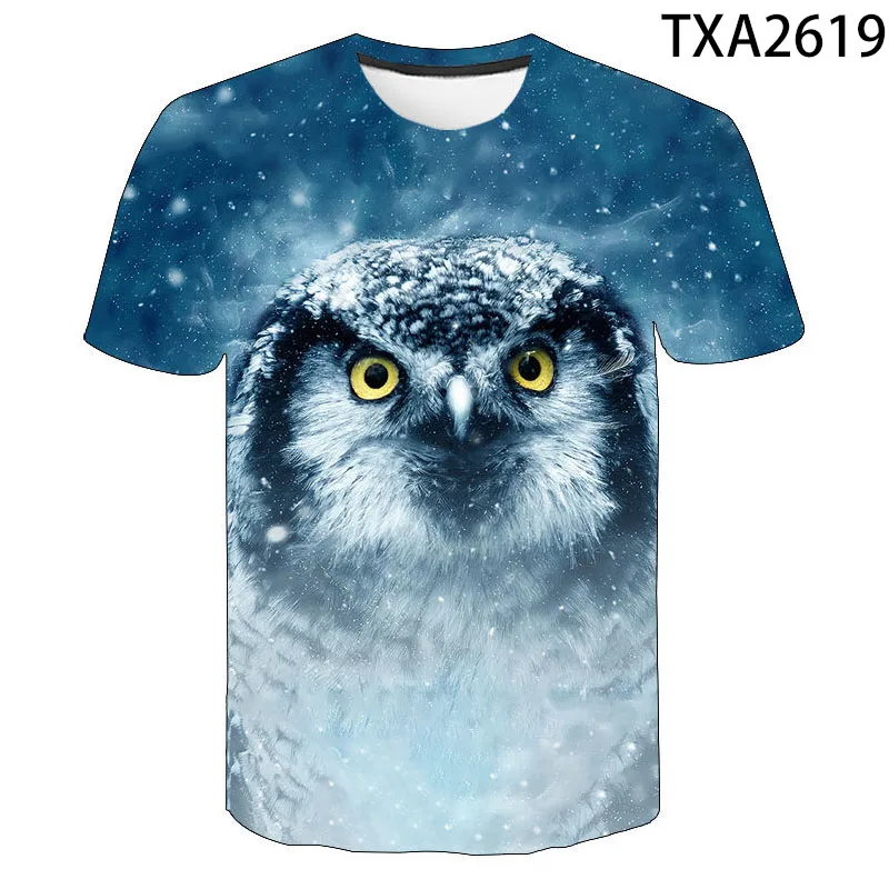 2020 New Summer Owl T Shirt Men Women Children Bird 3D Printed T-shirt Cool Boy Girl Kids Short Sleeve Tops Tee | Мужская одежда