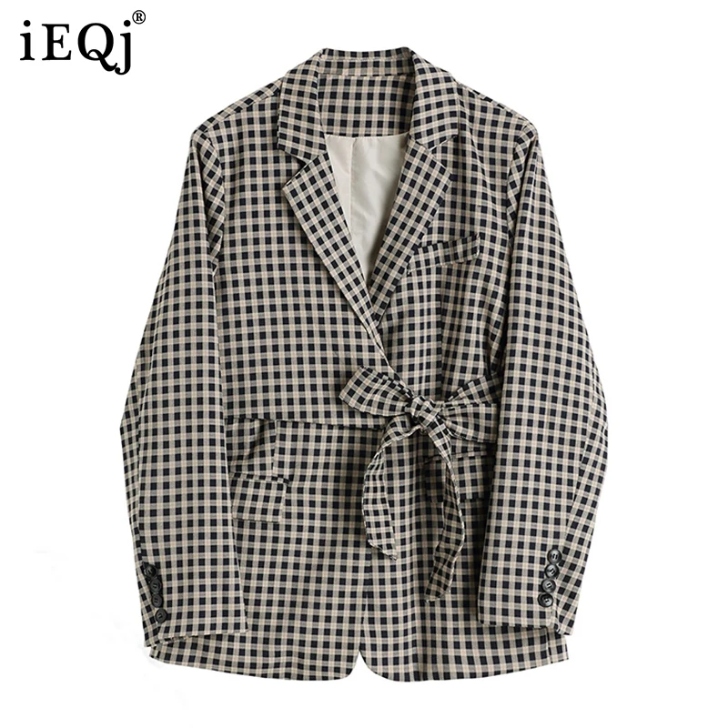 Осень-зима 2021, Новый Блейзер IEQJ в клетку с бантом, женский пиджак с длинным рукавом и лацканами, Женская мода 3W408 
Осень-зима 2021, Новый Блейзер IEQJ в клетку с бантом, женский пиджак с длинным рукавом и лацканами, Женская мода 3W408
