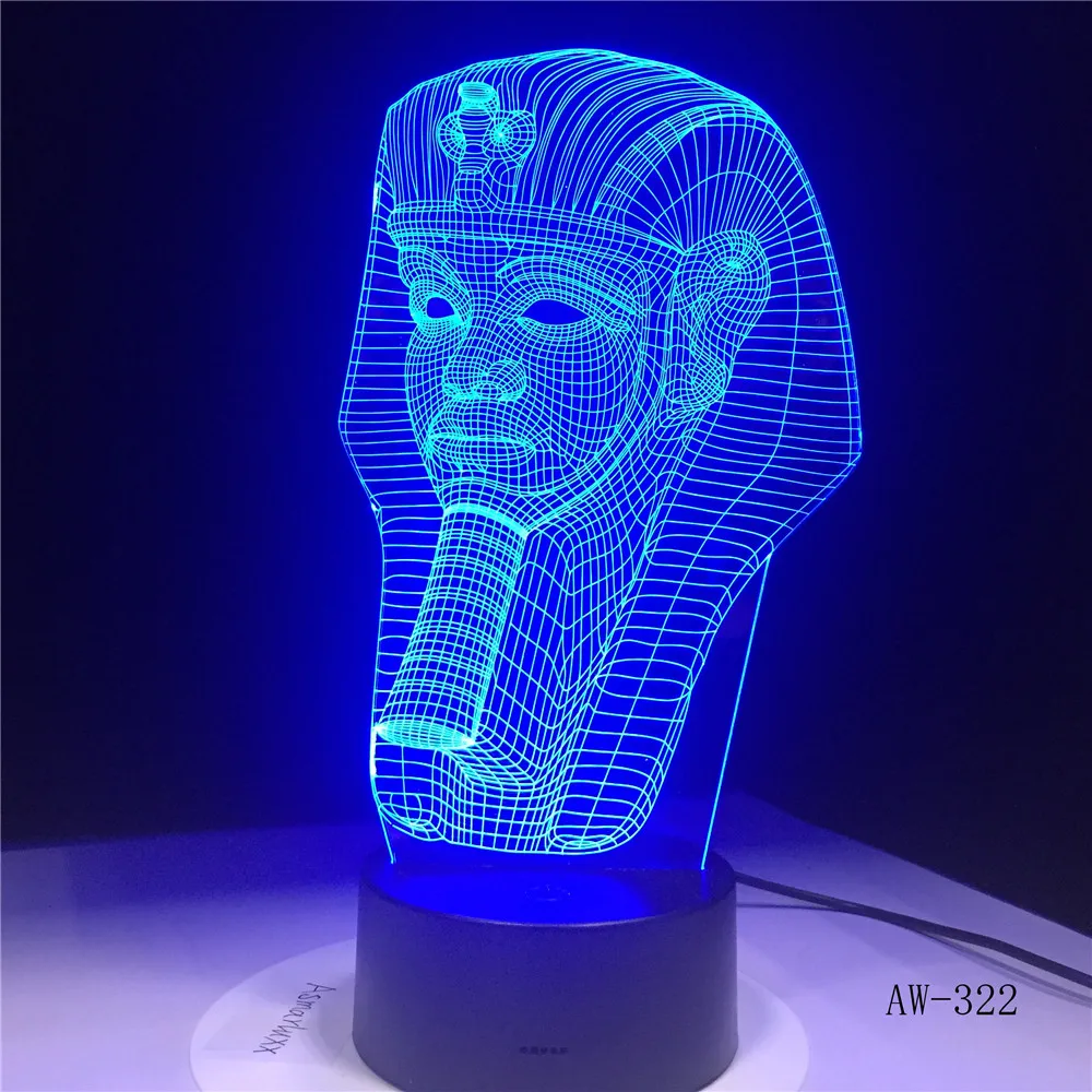 Египетский светодиодный ночник в форме Фараона 3D иллюзия 7 светильник тов