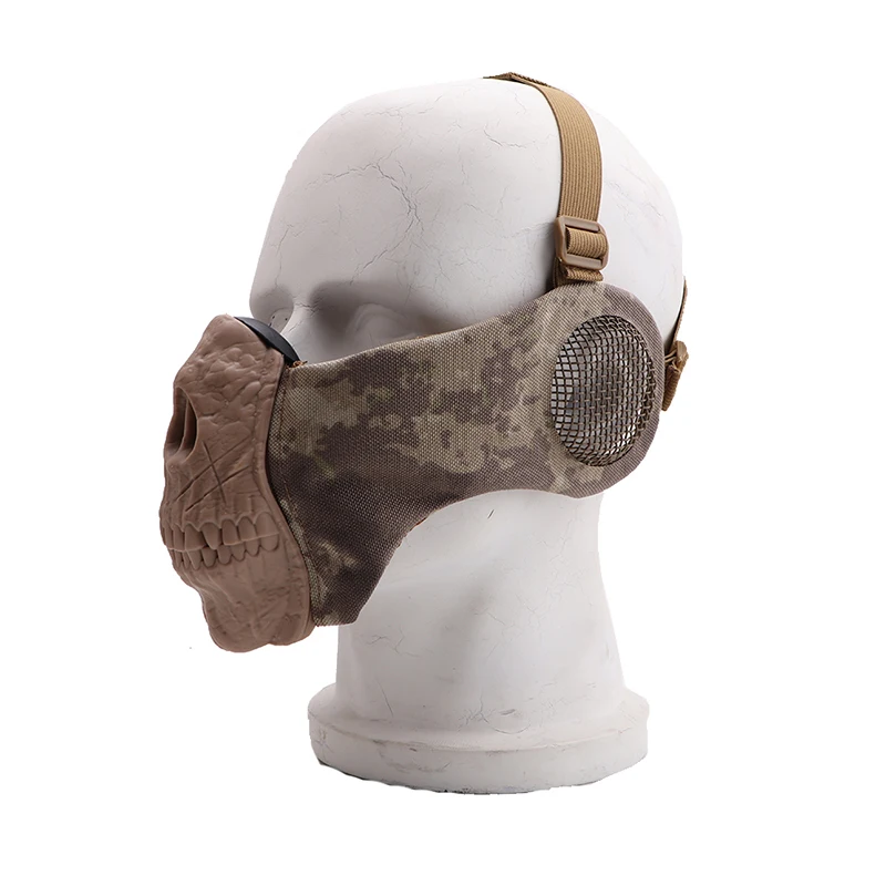 Tactics Airsoft Half Face Mesh Mask With Ear Protection Skull War Shooting Game Field Camouflage Hunting Equipment Masks | Спорт и