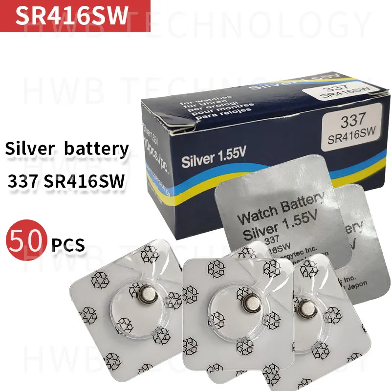 50 шт./лот оригинальная новая батарейка для часов 337 SR416SW Серебряная 1 55 в swatch