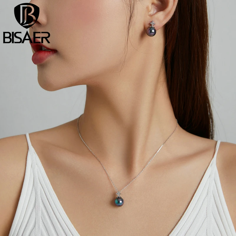 BISAER 925 Sterling Silver Plated Platinum Zircon Quality Shell Pearl Shining Ball Hoops Earrings&Necklce Women Fine Jewelry Set
BISAER 925 Sterling Silver Plated Platinum Zircon Quality Shell Pearl Shining Ball Hoops Earrings&Necklce Women Fine Jewelry Set