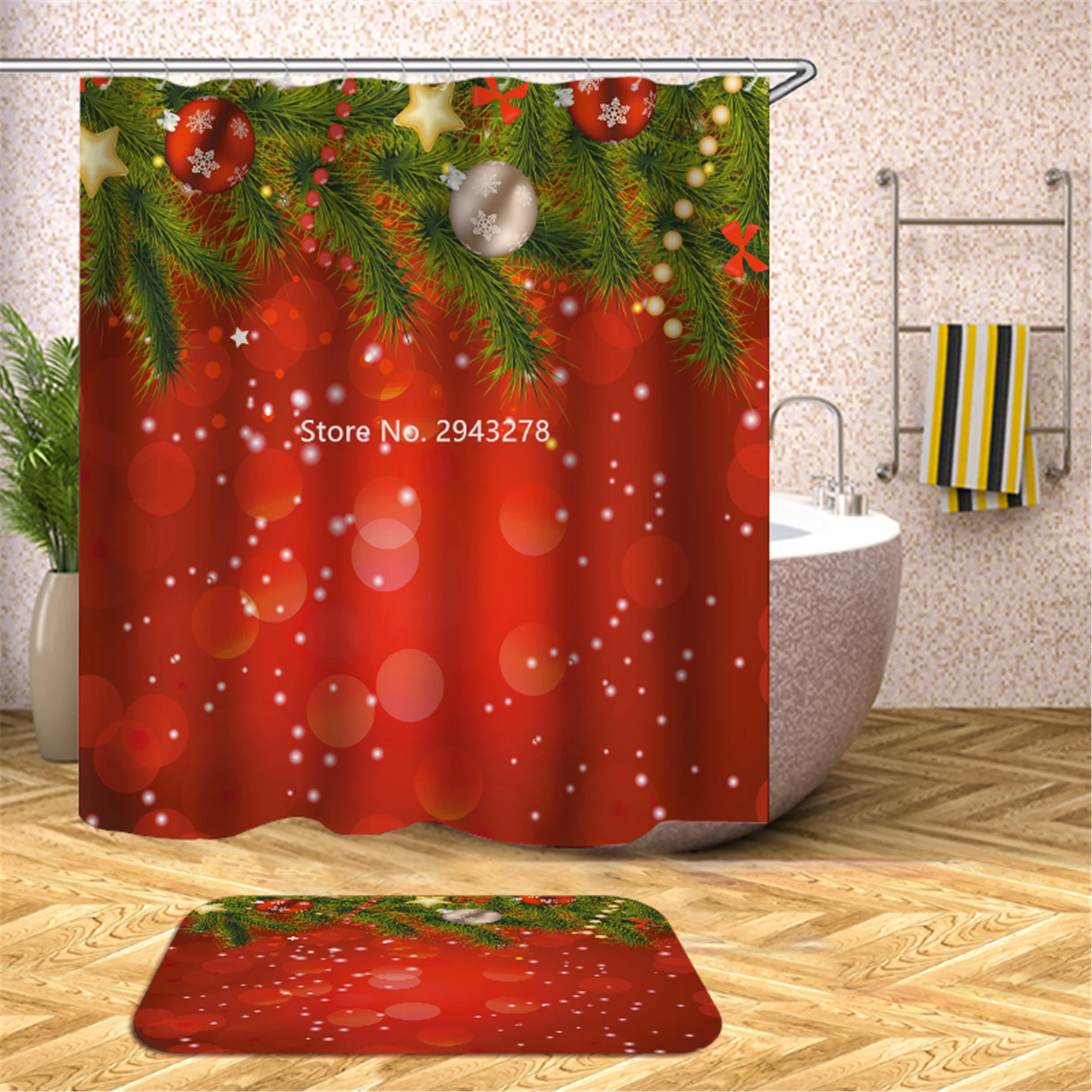 Christmas Tree Pattern Waterproof and Mildewproof Washable Shower Curtain with Hook Bathroom Holiday Decoration Color Printing
Christmas Tree Pattern Waterproof and Mildewproof Washable Shower Curtain with Hook Bathroom Holiday Decoration Color Printing