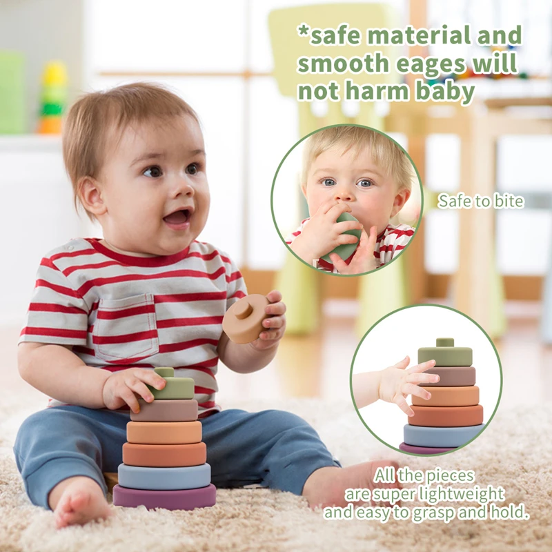 6Pcs/Set Baby Toys Soft Silicone Stacking Blocks Rings Toys 3D Touch Baby Massage Rubber Teether Squeeze Toy For Kids Grasp Toy
6Pcs/Set Baby Toys Soft Silicone Stacking Blocks Rings Toys 3D Touch Baby Massage Rubber Teether Squeeze Toy For Kids Grasp Toy