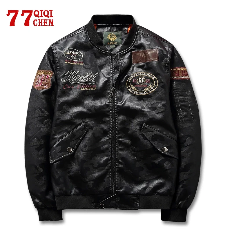 Spring Leather MA1 Jacket Men Camouflage Casual Faux Leather Coats Male Antumn Motorcycle Badge PU Jackets Big Size 4xl
Spring Leather MA1 Jacket Men Camouflage Casual Faux Leather Coats Male Antumn Motorcycle Badge PU Jackets Big Size 4xl