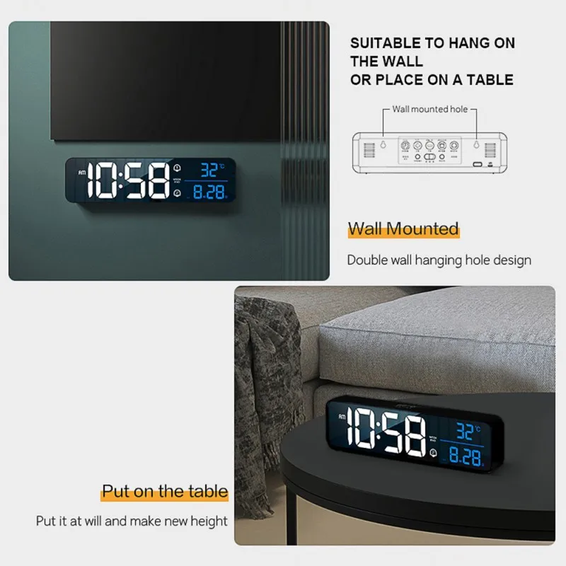 Intelligent Voice Control Digital Electronic Alarm Clock Led Home Calendar Living Room Electronic Wall Clock Charging 
Intelligent Voice Control Digital Electronic Alarm Clock Led Home Calendar Living Room Electronic Wall Clock Charging