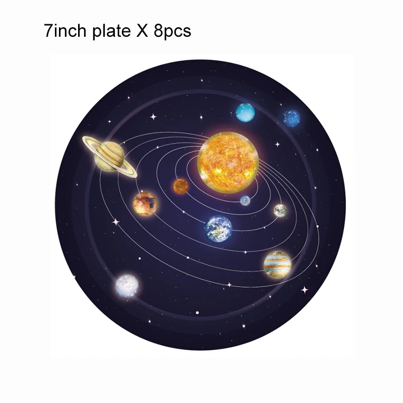 

8pcs 7 inch Cosmic Planet Happy Birthday Theme Party Disposable Tableware Plates for Baby Shower Kids Parties Party Favors