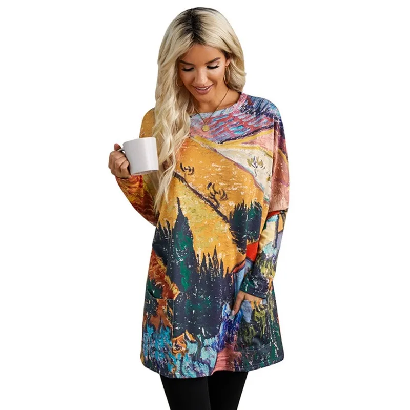 Spring Autumn Sweatshirt Without Hat Woman Pullover Color Printing Long Sleeve Mid-length Fashion Tops Fall Womens Clothes 2021
Spring Autumn Sweatshirt Without Hat Woman Pullover Color Printing Long Sleeve Mid-length Fashion Tops Fall Womens Clothes 2021