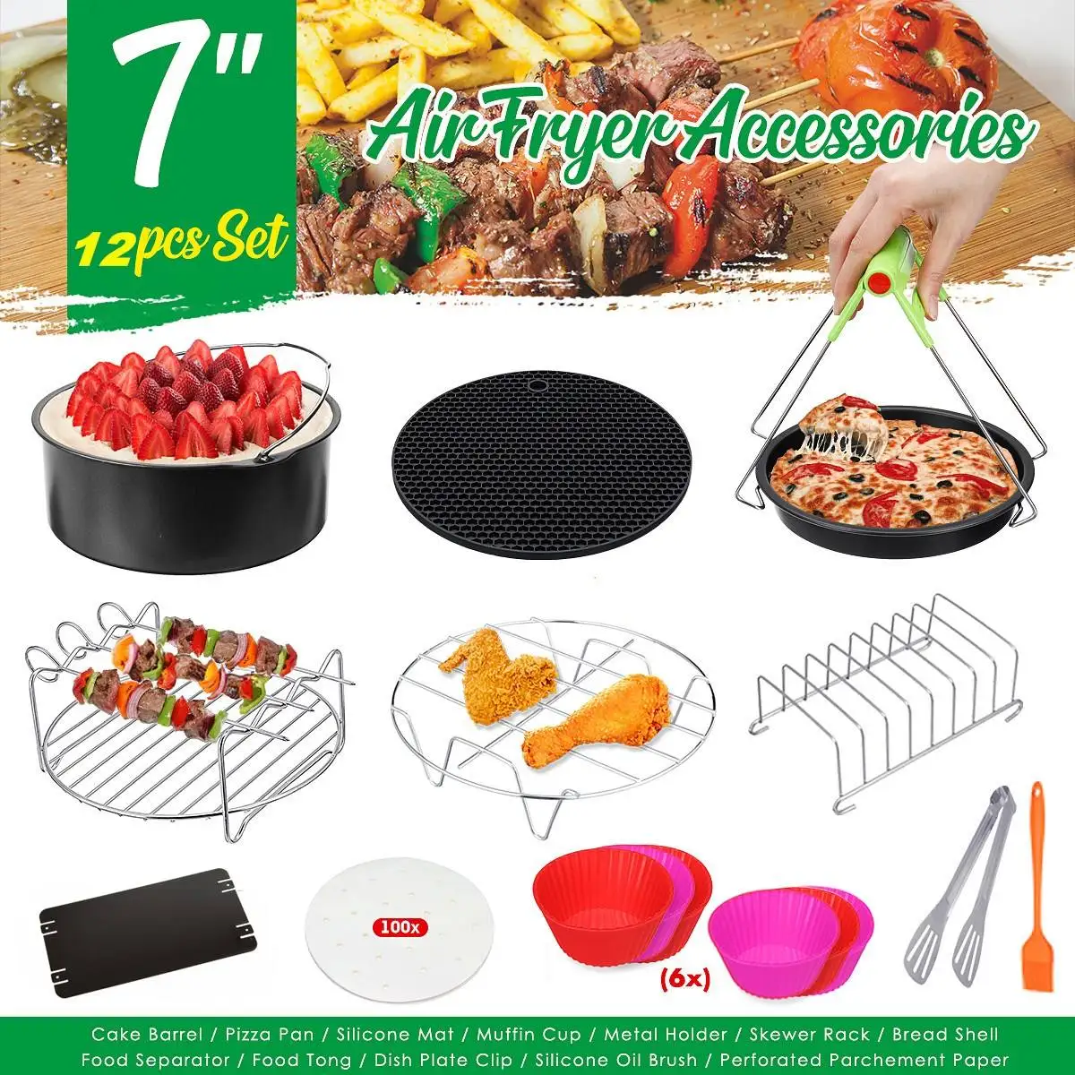 12 Pcs/Set Air Fryer Accessories 7 Inch Pizza Pan Cake Barrel Muffin Cup Home Grill Baking Cooking Tools For 3.2~6.8QT Air Fryer
12 Pcs/Set Air Fryer Accessories 7 Inch Pizza Pan Cake Barrel Muffin Cup Home Grill Baking Cooking Tools For 3.2~6.8QT Air Fryer