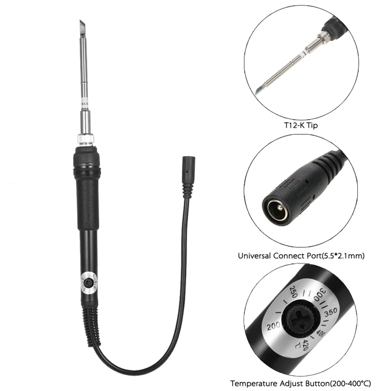 T12 DC 12-24V 75W Mini Electric Soldering Iron with Regulator Adjustable Temperature 200-40 Degrees Welding Tool with T12-K Tip
T12 DC 12-24V 75W Mini Electric Soldering Iron with Regulator Adjustable Temperature 200-40 Degrees Welding Tool with T12-K Tip