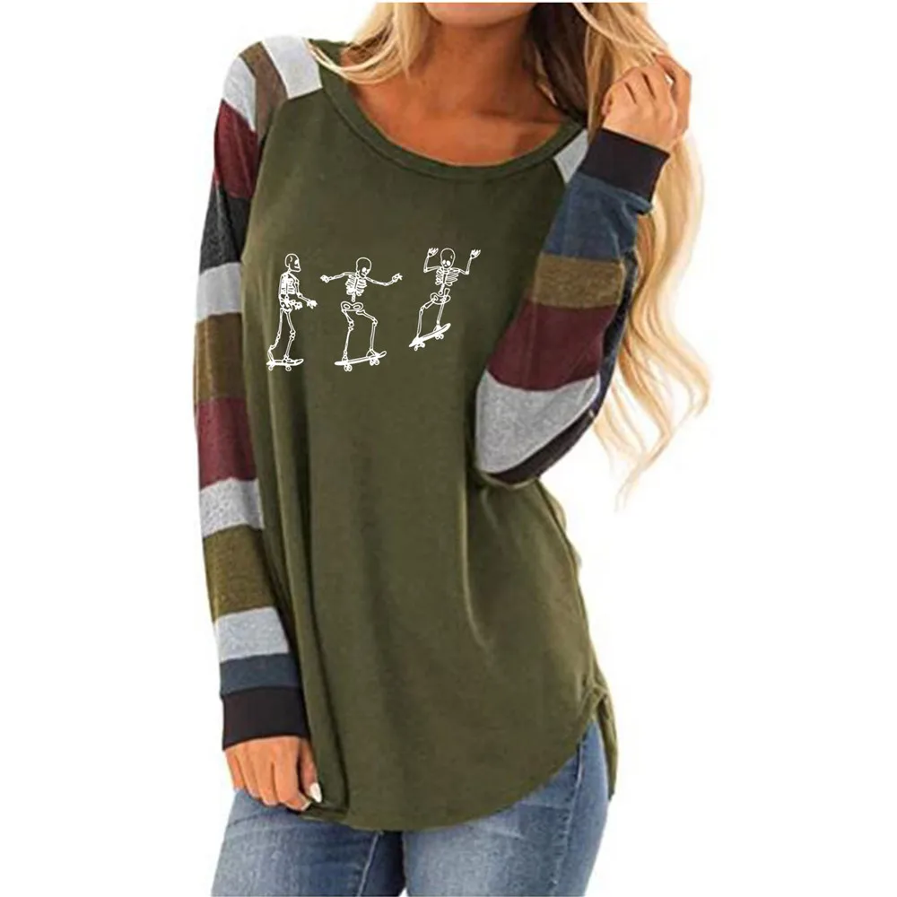 Halloween Print Long-sleeved Striped Round Neck Top Loose Patchwork Casual Irregular Travel Women Chic Contrast
Halloween Print Long-sleeved Striped Round Neck Top Loose Patchwork Casual Irregular Travel Women Chic Contrast