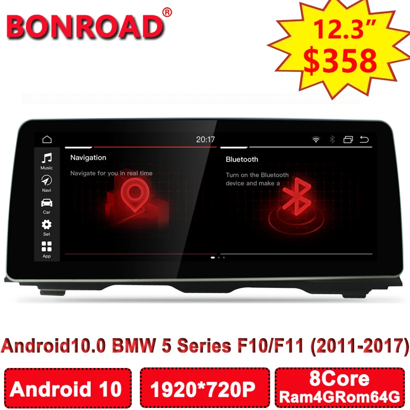 Автомобильный dvd плеер Bonroad 12 3 дюйма Android 10 0 для BMW 5 серии F10 F11 520i 525i 528i 2011 2016 CIC NBT GPS
