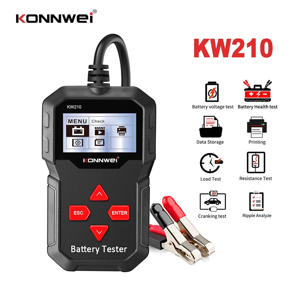 Тестер аккумулятора KONNWEI KW210, автоматический анализатор аккумуляторов от 100 до 2000CCA, автоматический интеллектуальный 12 в автомобильный приб...
Тестер аккумулятора KONNWEI KW210, автоматический анализатор аккумуляторов от 100 до 2000CCA, автоматический интеллектуальный 12 в автомобильный приб...
