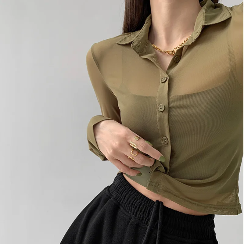 TVVOVVIN Casual Long Sleeve Shirt Women Thin Sunscreen Button Mesh Polo Neck Skinny Transparent Sexy Korean Women Blouse H5WH
TVVOVVIN Casual Long Sleeve Shirt Women Thin Sunscreen Button Mesh Polo Neck Skinny Transparent Sexy Korean Women Blouse H5WH