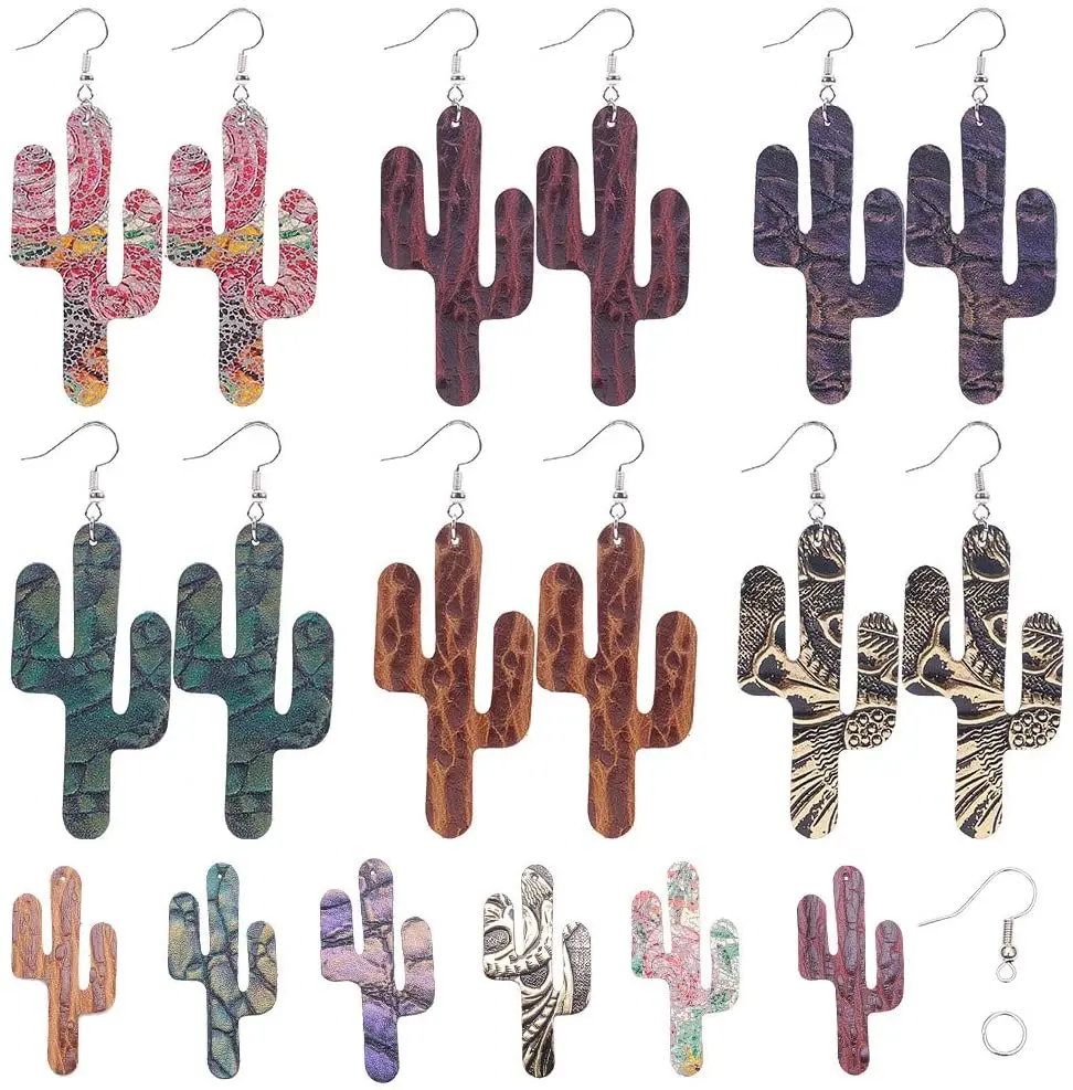 DIY 6 Pairs Cactus Leather Earring with Environmental Cowhide Big Pendants Brass Earring Hooks Jump Rings for Fashion Jewelry
DIY 6 Pairs Cactus Leather Earring with Environmental Cowhide Big Pendants Brass Earring Hooks Jump Rings for Fashion Jewelry