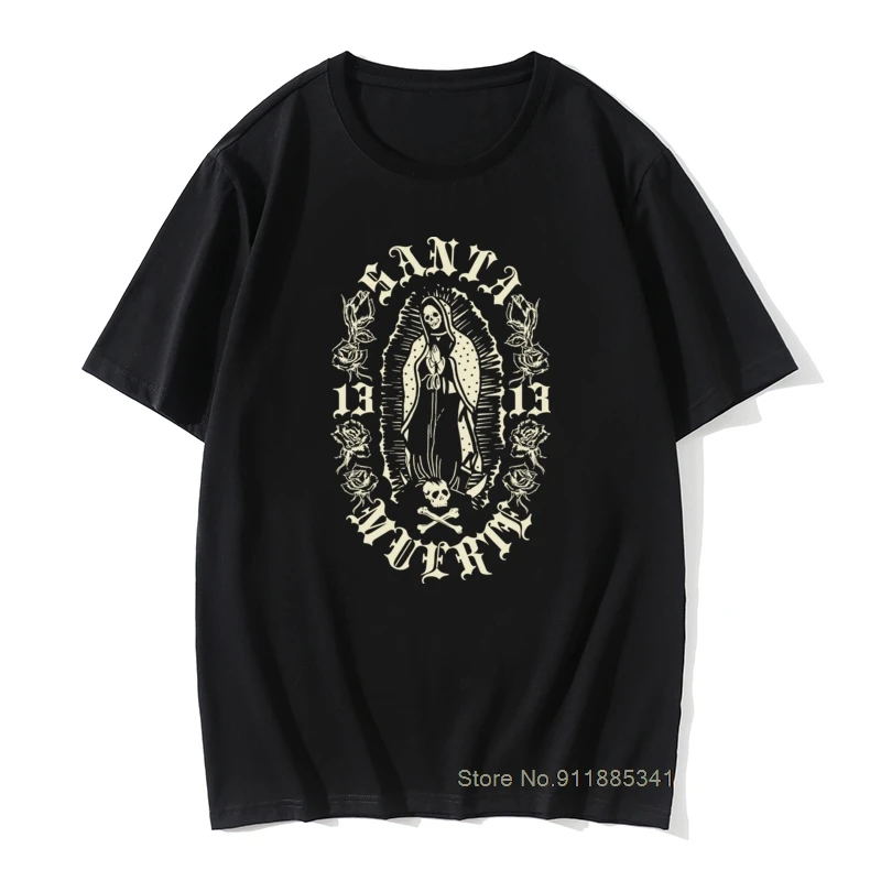 

Tees Santa Muerte 13 Fall 2017 Popular Graphic Short Sleeve All Cotton Vintage Men's T-shirts Graphic Tee Shirts