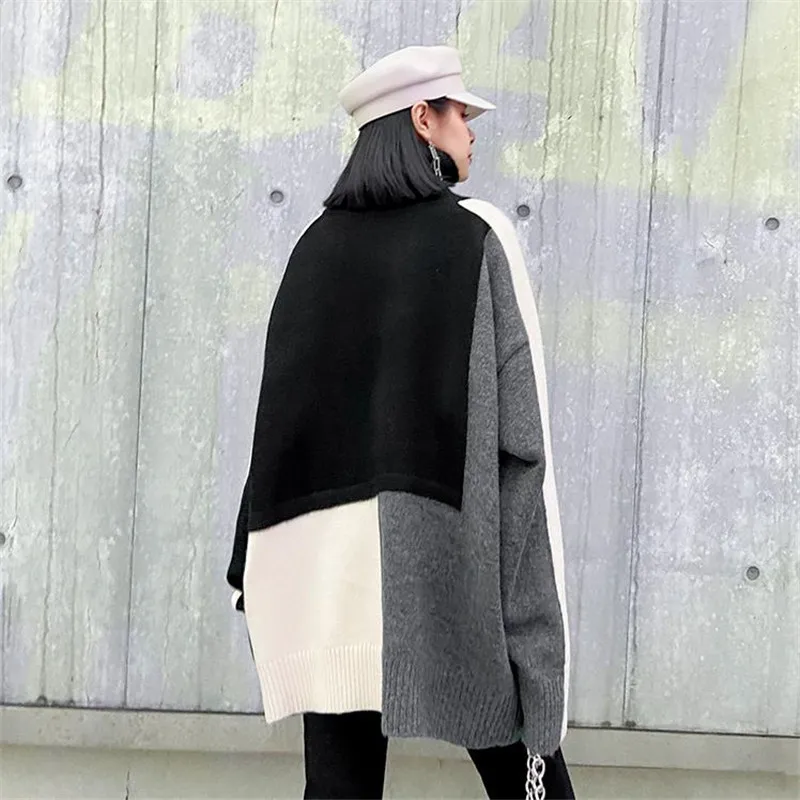 Chic Street Oversize Knitted Tops Women Turtleneck Loose Casual Sweaters Fashion Colorblock Long Pullovers Winter Clothes 2020
Chic Street Oversize Knitted Tops Women Turtleneck Loose Casual Sweaters Fashion Colorblock Long Pullovers Winter Clothes 2020