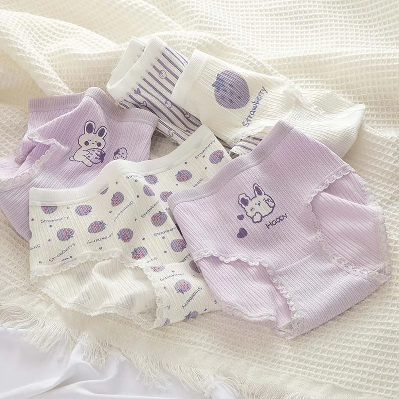 Comfortable Panties Sweet and Cute Style Purple Girl Cartoon Rabbit Strawberry Pure Cotton Girl Mid-waist Breathable Panties
Comfortable Panties Sweet and Cute Style Purple Girl Cartoon Rabbit Strawberry Pure Cotton Girl Mid-waist Breathable Panties