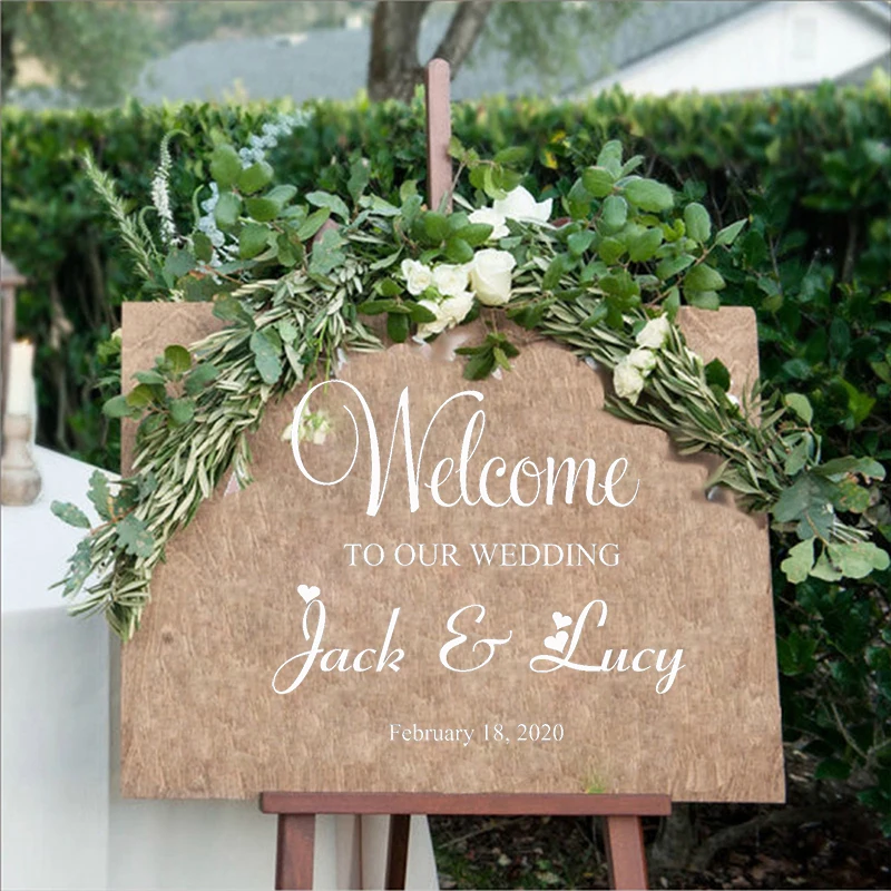 

Добро пожаловать в наш свадебный стикер современный стиль свадебные украшения наклейки персонализированные имя невесты и жениха Дата изго...