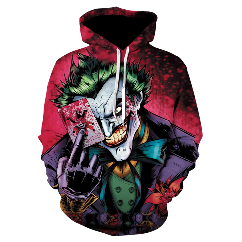 Spring summer fashion 3D printing cartoon joker hoodie men's trendy brand popular design hoodie evil fun sports style pullover
Spring summer fashion 3D printing cartoon joker hoodie men's trendy brand popular design hoodie evil fun sports style pullover