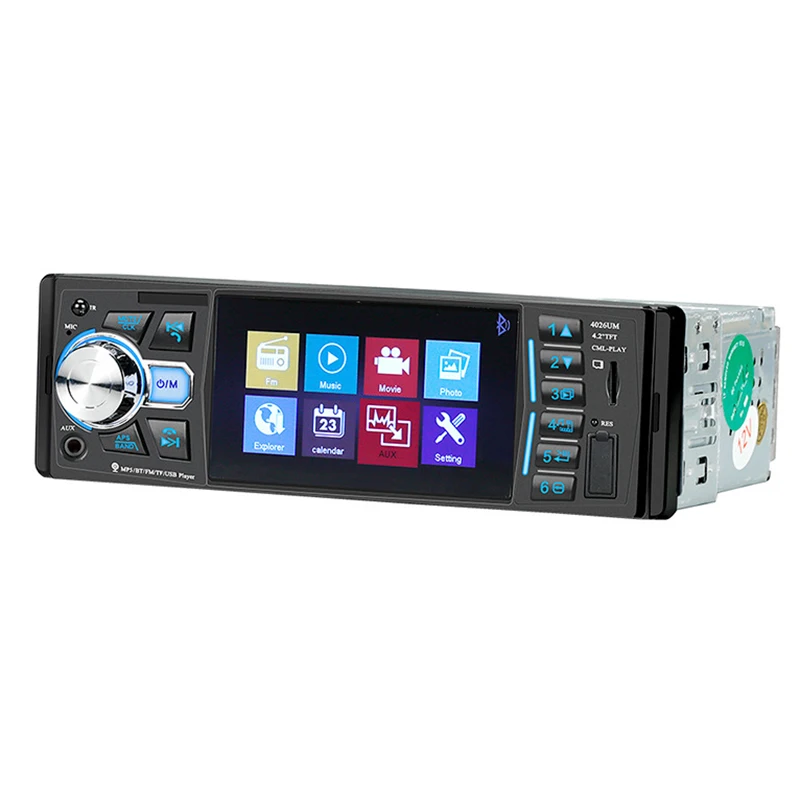 1 Din автомобильный радиоприемник Bluetooth In-Dash HD мультимедийный плеер 4,2 дюймов Автомобильный MP5 видеоплеер с камерой 4026UM
1 Din автомобильный радиоприемник Bluetooth In-Dash HD мультимедийный плеер 4,2 дюймов Автомобильный MP5 видеоплеер с камерой 4026UM