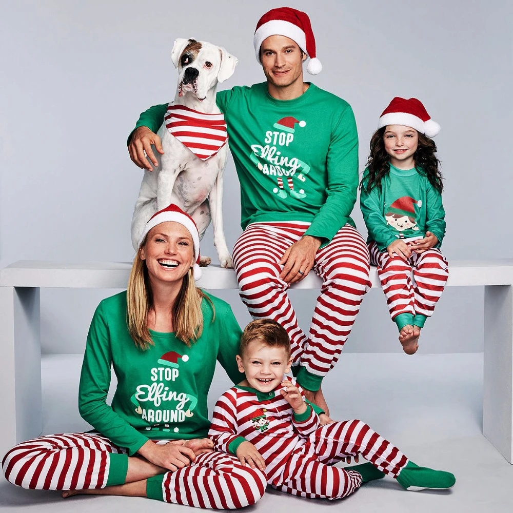 Семейные рождественские пижамы хлопковая одежда для мамы и меня сна