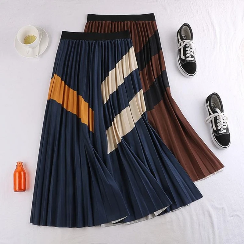 2021 New Fashion Skirts Womens Pleated Striped Patchwork Long Skirt Autumn Stretched Elastic A-Line Casual Midi Skirts
2021 New Fashion Skirts Womens Pleated Striped Patchwork Long Skirt Autumn Stretched Elastic A-Line Casual Midi Skirts