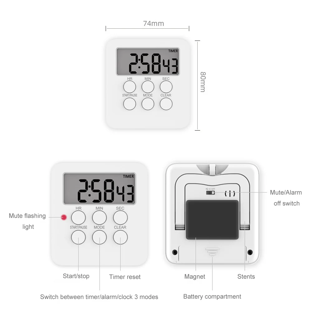 Multifunctional Digital Timer Stopwatch Silent Kitchen Count Up Countdown Timer Cooking Baking Alarm Reminder Clock with Stand 
Multifunctional Digital Timer Stopwatch Silent Kitchen Count Up Countdown Timer Cooking Baking Alarm Reminder Clock with Stand