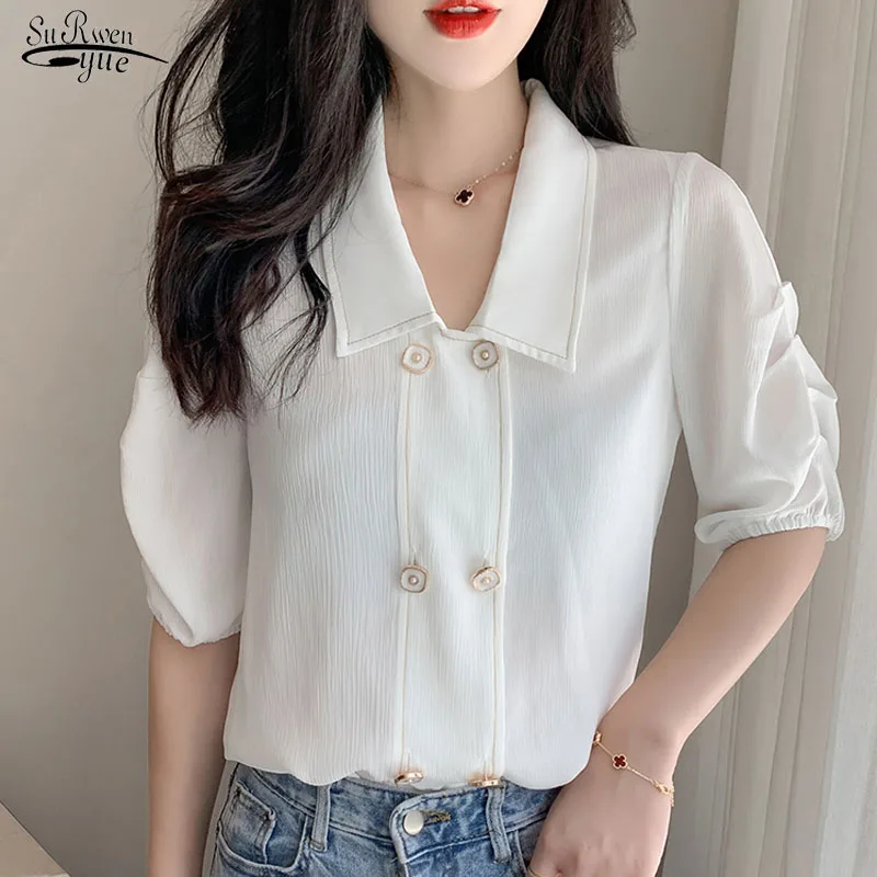 2020 Summer New Solid Color Puffed Sleeves Short Sleeve Chiffon Blouse White Tops Simple Elegant OL Tops Chemisier Femme 10290
2020 Summer New Solid Color Puffed Sleeves Short Sleeve Chiffon Blouse White Tops Simple Elegant OL Tops Chemisier Femme 10290