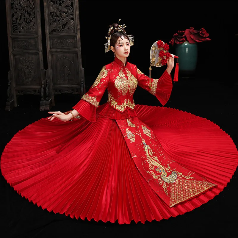 FZSLCYIYI High Quality Traditional Chinese Bride Wedding Dress Embroidery Cheongsam Flared Sleeves Qipao Retro Marry Gown
FZSLCYIYI High Quality Traditional Chinese Bride Wedding Dress Embroidery Cheongsam Flared Sleeves Qipao Retro Marry Gown