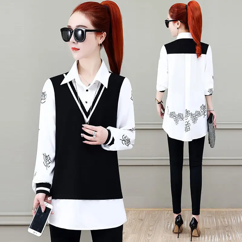 Spring Autumn Print T-shirt Women Casual Long Sleeve Turn Down Collar Button Tee Tops Fashion Stitching Pullover T-shirt X179
Spring Autumn Print T-shirt Women Casual Long Sleeve Turn Down Collar Button Tee Tops Fashion Stitching Pullover T-shirt X179