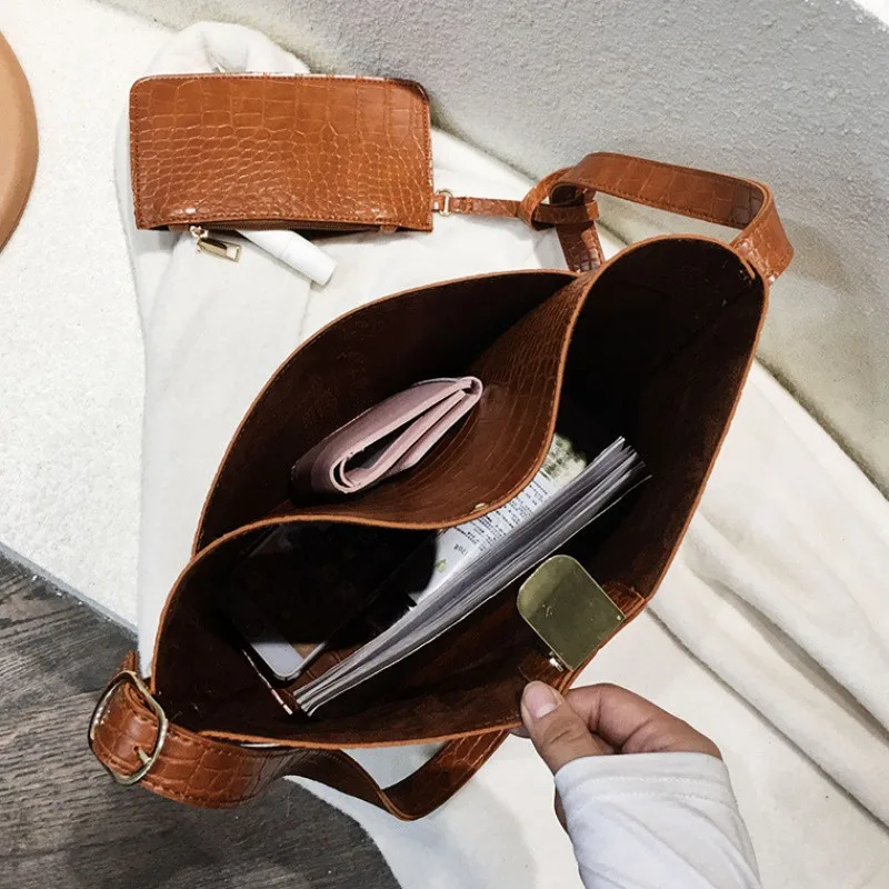 Vintage Alligator Bucket Shoulder bag women purses and handbags PU Leather Composite Bags Fashion Crocodile Women's Totes 2Pcs
Vintage Alligator Bucket Shoulder bag women purses and handbags PU Leather Composite Bags Fashion Crocodile Women's Totes 2Pcs