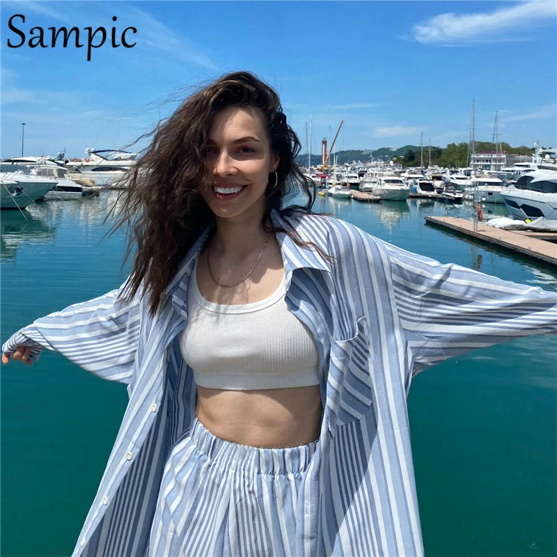 Sampic Irregular Stripe Summer Suit Women Lounge Wear Tracksuit Long Sleeve Shirt Tops And Loose Mini Shorts Two Piece Set 2021
Sampic Irregular Stripe Summer Suit Women Lounge Wear Tracksuit Long Sleeve Shirt Tops And Loose Mini Shorts Two Piece Set 2021