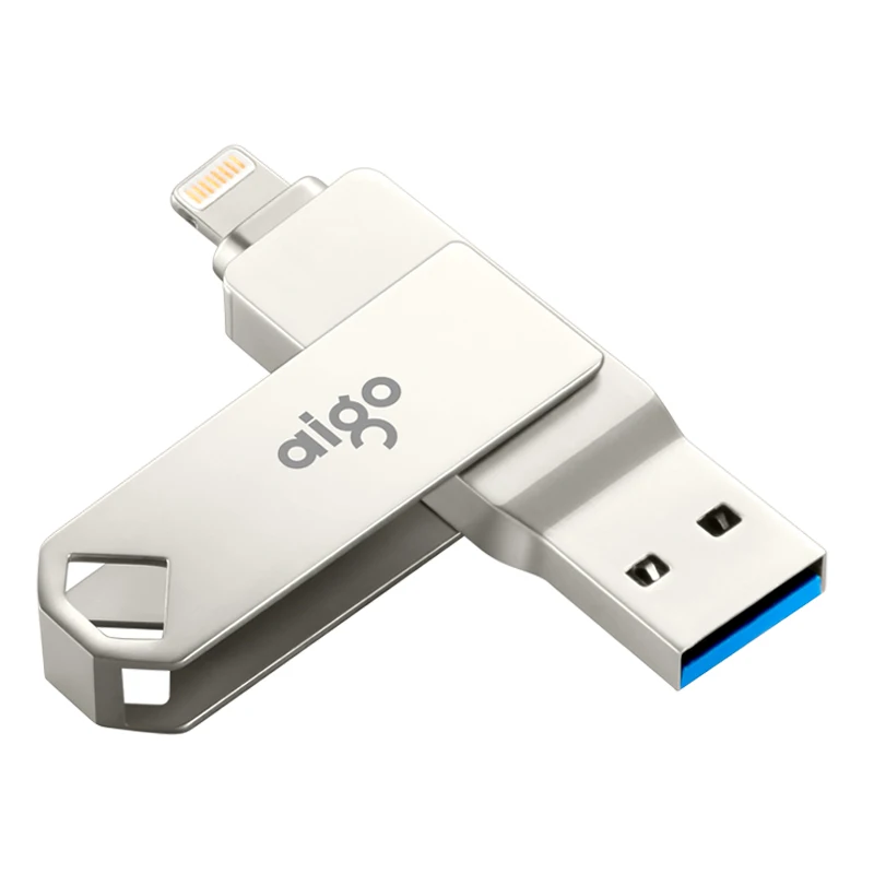 Aigo 128G поворотный на 360 ° двойной интерфейс pen drive для iphone металлический usb 3 0