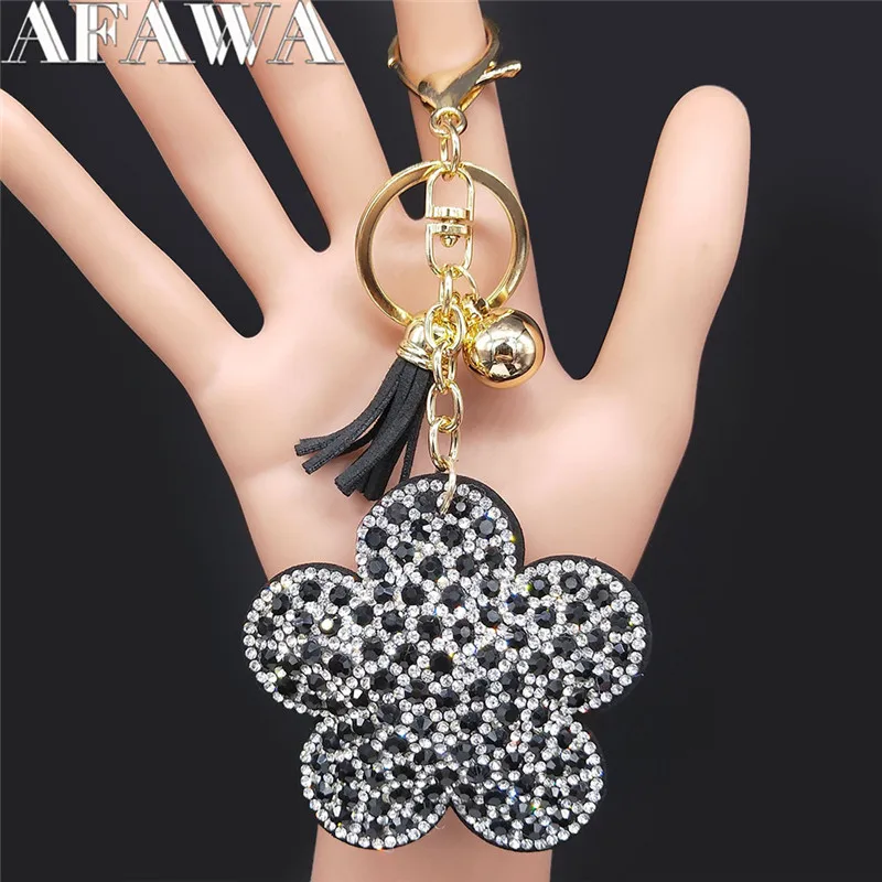 

2023 New Fashion Flower Crystal Keychain Tassel Key Chain for Women Gold Color Bag Keyring Jewelry llaveros para mujer KXS01