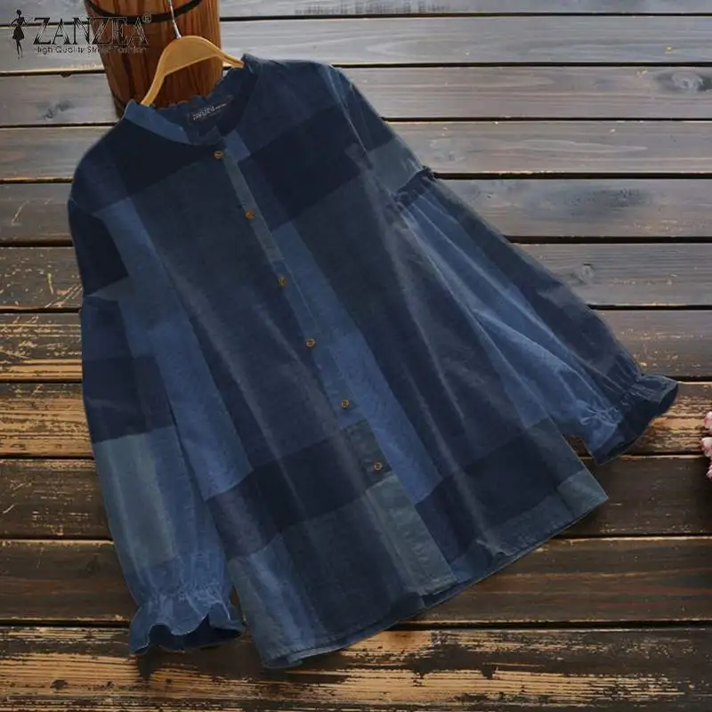 Oversized Women Autumn Long Sleeve Buttons Shirt ZANZEA Vintage Ruffles Blusas Loose Plaid Checked Blouse Tunic Tops Chemise
Oversized Women Autumn Long Sleeve Buttons Shirt ZANZEA Vintage Ruffles Blusas Loose Plaid Checked Blouse Tunic Tops Chemise