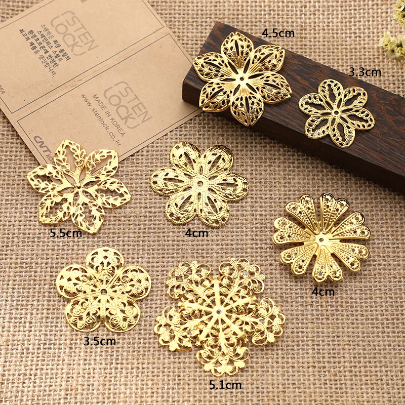 10Pcs Gold Flower Filigree Wraps Connectors Metal Crafts Gift Hair Jewelry Accessories Ancient Fashion Decorative Findings
10Pcs Gold Flower Filigree Wraps Connectors Metal Crafts Gift Hair Jewelry Accessories Ancient Fashion Decorative Findings