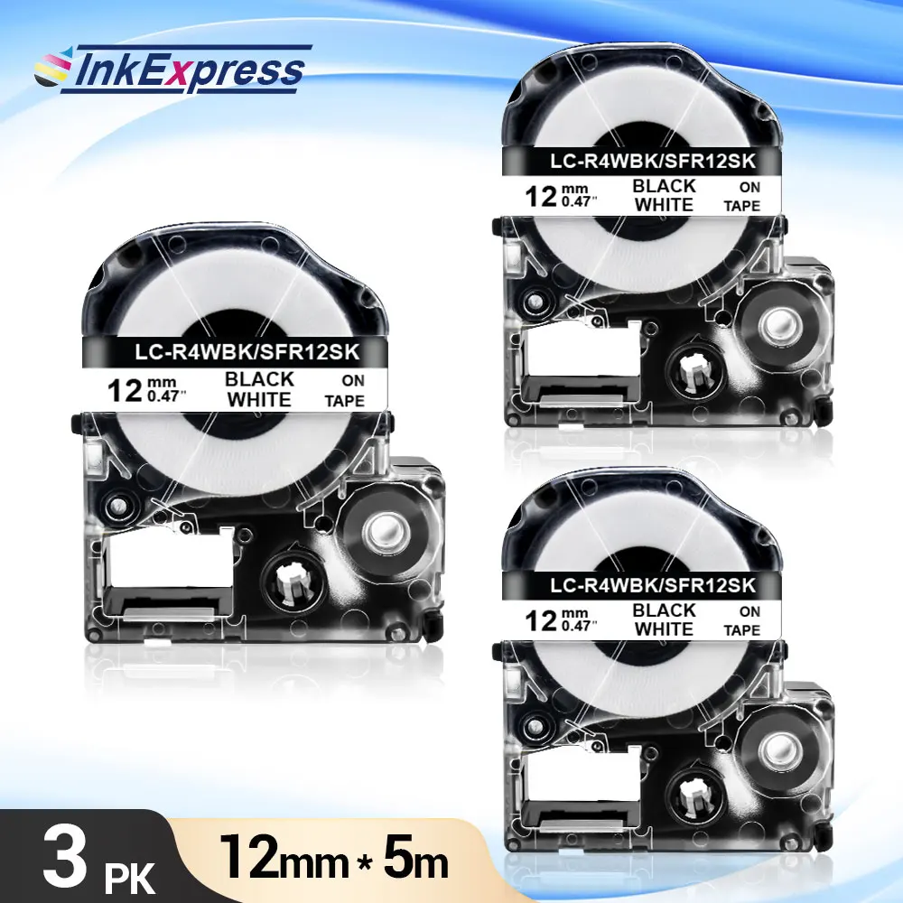 3PK SFR12SK Satin Ribbon Tape for Epson SFR12SK LK-4WBK Label Tape Black on White for Epson LabelWorks LW-300 LW-400 King Jim
3PK SFR12SK Satin Ribbon Tape for Epson SFR12SK LK-4WBK Label Tape Black on White for Epson LabelWorks LW-300 LW-400 King Jim