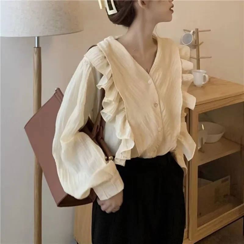 Fall 2021 Womens Fashion V Neck Top Elegant Blouse Long Sleeve Button Up Shirt Korean Style High Street Streetwear Ladies Tops
Fall 2021 Womens Fashion V Neck Top Elegant Blouse Long Sleeve Button Up Shirt Korean Style High Street Streetwear Ladies Tops