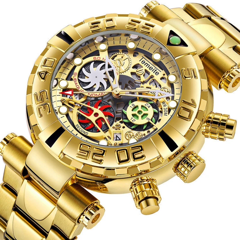 New Brand Mens Wristwatches Quartz Multifunction Stainless Steel Man Watches Waterproof Luxury Gold Chronograph Creative
New Brand Mens Wristwatches Quartz Multifunction Stainless Steel Man Watches Waterproof Luxury Gold Chronograph Creative