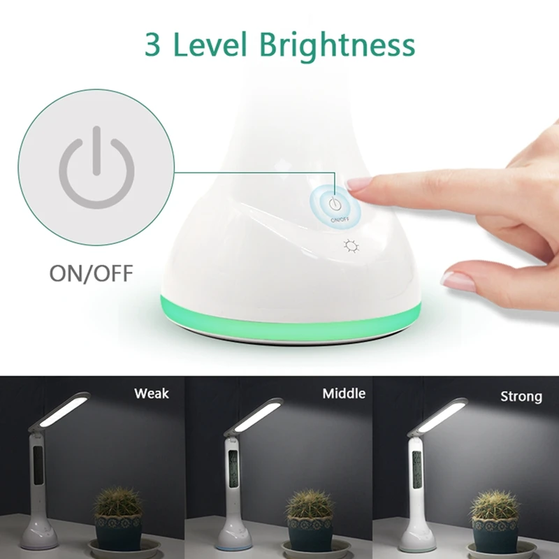 LED Desk Lamp Foldable Dimmable Press Rechargeable Table Lamp with Calendar Temperature Alarm Clock Night Lights 
LED Desk Lamp Foldable Dimmable Press Rechargeable Table Lamp with Calendar Temperature Alarm Clock Night Lights